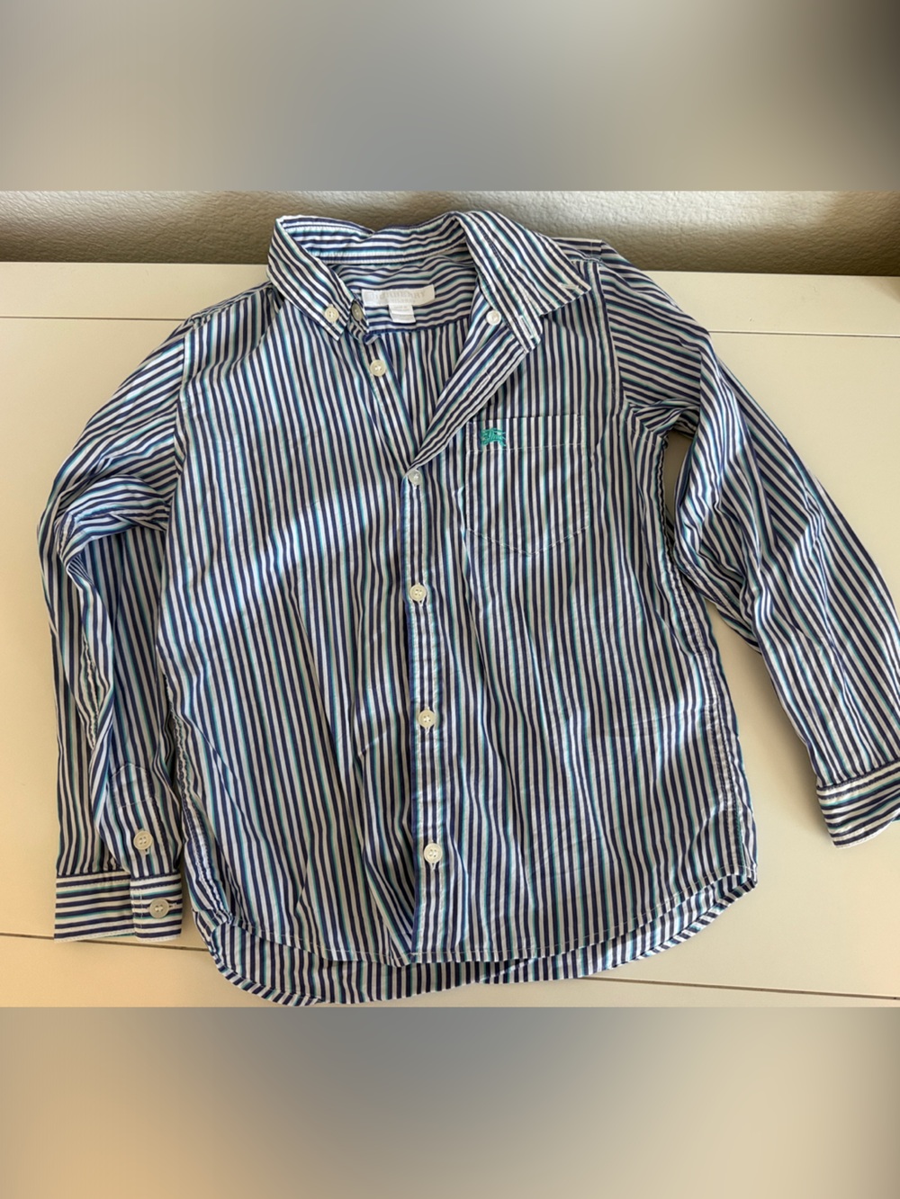 Burberry Purple and White Striped Button-Down Shirt